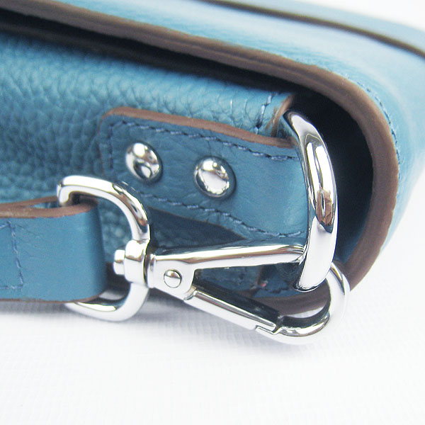 Fake Hermes Togo Leather Messenger Bag Blue 8079